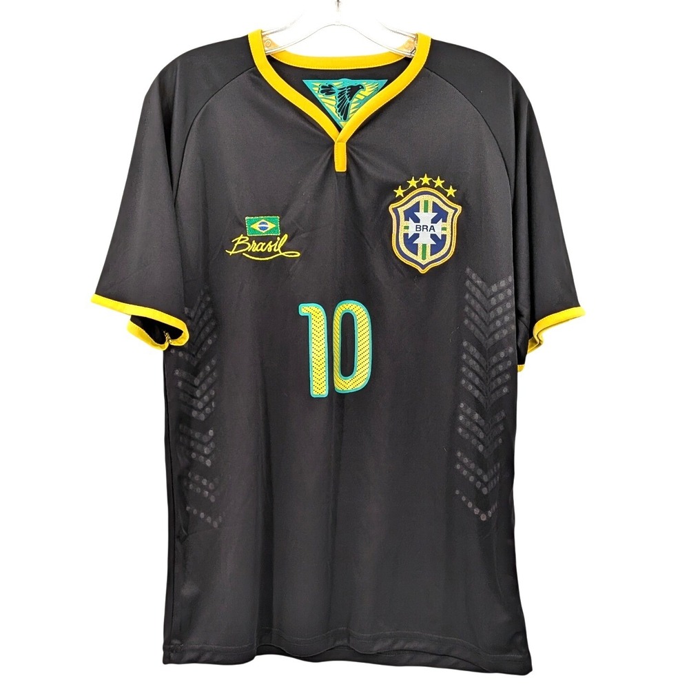 Brazil Soccer Jersey Brasil #10 Black Embroidered Football Futbol M